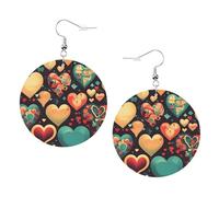 Orecchini pendenti in pelle - Orecchini a cerchio stampati con cuori colorati per donne e ragazze, accessorio perfetto per feste in costume, Misura unica, Pelle