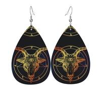 Orecchini pendenti in pelle per donna con testa di capra satanica e terzo occhio orecchini a goccia