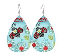 Orecchini pendenti in pelle sintetica con fiore di coccinella, il gancio è in materiale placcato argento 925