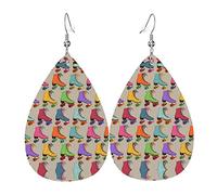 Orecchini pendenti in pelle sintetica retrò con pattini a rotelle colorati in PVC, il gancio è in materiale placcato argento 925