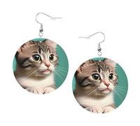 Orecchini pendenti in pelle - Un gatto curioso stampato orecchini a cerchio per donne e ragazze, accessorio perfetto per feste in costume, Misura unica, Pelle