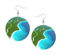 Orecchini pendenti in pelle - Un'isola nell'oceano stampato orecchini a cerchio per donne e ragazze, accessorio perfetto per feste in costume, Misura unica, Pelle