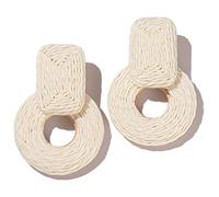 Orecchini pendenti in rafia, graziosi orecchini bohémien, in rattan, fatti a mano, in paglia, estivi, da donna, Legno di rafia rattan, Nessuna pietra preziosa