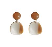 Orecchini pendenti in resina a due pezzi, beige e caramello, orecchini pendenti geometrici color oro, gioielli da donna
