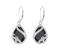 Orecchini pendenti in tormalina nera con chiusura a monachella e tormalina nera, gioielli per protezione spirituale, regali per donne, Sterling Silver, nylon, Tormalina