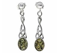 Orecchini pendenti in vero ambra baltica ovale e argento Sterling 925 celtico 8007