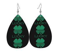 Orecchini pendenti leggeri alla moda a goccia con motivo a quadrifoglio portafortuna, orecchini in pelle per il giorno di San Patrizio, per le donne
