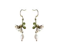 Orecchini pendenti Lily of the Valley, Dangles floreali con perla d'acqua dolce, Gioielli con foglie verdi smaltate, Regalo perfetto per le donne