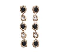 Orecchini pendenti lineari vintage placcati in oro nero e cristallo trasparente da donna, orecchini pendenti in oro testurizzati antichi con pietre preziose alternate, gioielli alla moda regalo