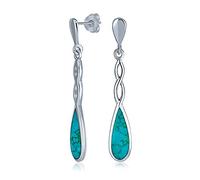 Orecchini pendenti lunghi a spirale infinita lineare a goccia blu turchese stile western per donne e adolescenti in argento sterling .925
