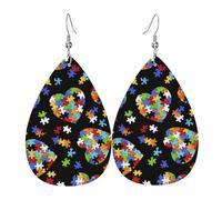 Orecchini Pendenti Lunghi Autism Awareness Puzzle Pieces Heart Confortevoli Orecchini Leggero Waterdrop Di Orecchino Di Cuoio Per Bambina Decorazioni Mamma
