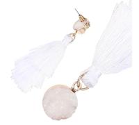 Orecchini Pendenti Lunghi Boho Nappine a Tre Strati Bianco | Lega, Cotone e Cristallo, 1 Paio, Uso Quotidiano e Appuntamenti, Stile Delicato, Leggero