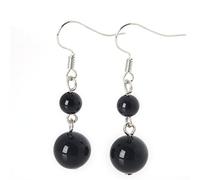 Orecchini pendenti lunghi con occhi di pietra naturale, perline nere, 6 mm + 10 mm, per donne, belli e abili