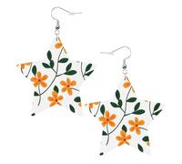 Orecchini Pendenti Lunghi Orange Flowers Green Leaves Leggero Orecchinis Da Donna Confortevoli Waterdrop Di Orecchino Di Cuoio Per Vacanze Bambina Mamma