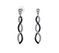 Orecchini pendenti lunghi romantici a torsione infinito con pavé di zirconi cubici bianchi e neri per donna, festa cocktail prom, ottone placcato argento.