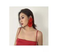 Orecchini Pendenti Lunghi Rosso 12 cm A Fiore Eleganti Bohoo Chic 062813