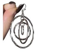 Orecchini pendenti multi-cerchio in argento da donna, design geometrico a strati, brillante in metallo testurizzato, movimento leggero, stile dal design grassoso, Chic versatile