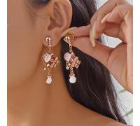 Orecchini pendenti natalizi con motivo di pupazzo di neve, renna e stella, arricchiti da cristalli su lega di zinco (H)