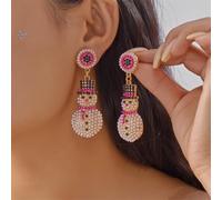 Orecchini pendenti natalizi con motivo di pupazzo di neve, renna e stella, impreziositi da cristalli su lega di zinco (A)