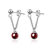 Orecchini pendenti natalizi, in argento Sterling 925, con perline di granato e nappa, da donna, idea regalo