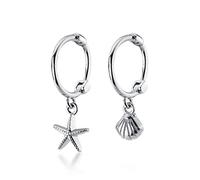 orecchini pendenti, Nuovo cerchio asimmetrico di lusso in argento sterling 925 con conchiglia stella marina for donna, semplice regalo gioielli da sposa