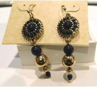 Orecchini Pendenti NWT Courtney G In Tono Oro Con Pietre Nero In Rutenio