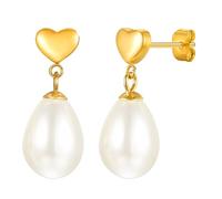 Orecchini pendenti, orecchini pendenti da donna, in acciaio inossidabile, con perle di fiore, 5,5 x 24 mm per ballo di fine anno, CoeurPerle en forme de ovale, Acciaio inossidabile, Perla
