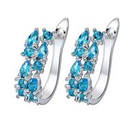 Orecchini pendenti, orecchini pendenti in lega verde orecchini a forma di U con zirconi colorati da donna, bleu de la mer, Ottone, Zirconia cubica