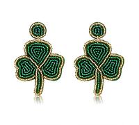 Orecchini pendenti per il giorno di San Patrizio con perline a forma di trifoglio, fatti a mano, ipoallergenici, carini orecchini pendenti a forma di quadrifoglio verde, per donne, insegnanti