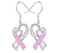 Orecchini pendenti per la sensibilizzazione al cancro al seno, da donna, con nastro rosa, a forma di cuore, per sopravvissuti al cancro al seno, regalo di sostegno per Natale, Ringraziamento