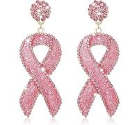 Orecchini pendenti per la sensibilizzazione al cancro al seno, da donna, con nastro rosa, a forma di cuore, per sopravvissuti al cancro al seno, regalo di sostegno per Natale, Ringraziamento