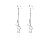 Orecchini pendenti per matrimonio, in argento placcato argento, a strisce lunghe di perle artificiali, 68 mm, per donne e anniversari