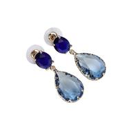 Orecchini pendenti piccoli, con zirconi, da appendere con zaffiro blu, 34 x 14 mm, per gioielli da donna