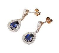 Orecchini pendenti piccoli, orecchini da donna a goccia con zaffiro 2 carati e moissanite realizzati in laboratorio in oro bianco 14 carati