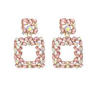Orecchini pendenti rettangolari con strass rosa per le donne scintillanti cristalli geometrici goccia orecchini BASIC HOUSE COLLECTION N10 #, Strass