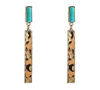 Orecchini pendenti rettangolari turchesi per donne e ragazze, placcati in oro, lunghi ciondoli con pietra portafortuna leopardata stampa leopardata in finta pelle a goccia retrò leggeri regali di