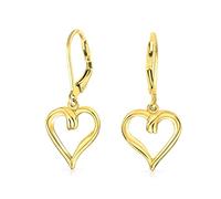 Orecchini pendenti romantici a forma di cuore aperto con chiusura a leva per donne per fidanzata 1,5 pollici in argento sterling placcato oro giallo