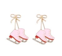 Orecchini pendenti rosa 3D a forma di pattinaggio su ghiaccio, scintillanti gioielli con fiocco per donne
