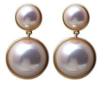 Orecchini pendenti rotondi con perla, orecchini pendenti con conchiglia a due livelli placcati in oro, eleganti orecchini a goccia luminosi con perla per ogni giorno, matrimonio, occasioni formali