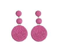 Orecchini pendenti rotondi in rafia gialla bohémien, da donna, fatti a mano, geometrici, in rattan, orecchini da appendere, gioielli estivi da spiaggia, Misura unica, Agata