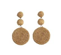 Orecchini pendenti rotondi in rafia gialla bohémien, da donna, fatti a mano, geometrici, in rattan, orecchini da appendere, gioielli estivi da spiaggia, Misura unica, Agata
