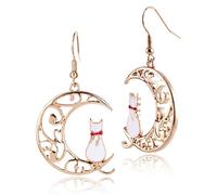 Orecchini pendenti smaltati a forma di gatto bianco e nero, a forma di luna crescente, alla moda, per feste, matrimoni