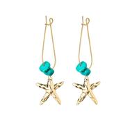 Orecchini pendenti vintage a forma di stella marina, con perline turchesi dorate, pendenti in stile occidentale, lunghezza 6 cm, gioielli chic da donna