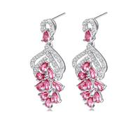 Orecchini pendenti vintage da donna, pendenti, in argento con foglia di zirconia cubica, 16 x 35 mm, per festa del papà, Feuille de zircone cubique en forme de poire, Rame, Zirconia cubica
