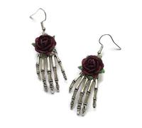 Orecchini pendenti vintage gotici a forma di mano e rosa, gioielli punk per Halloween, orecchini pendenti da donna, ideali per feste di Halloween e stili gotici (rosso), 1, Lega di acciaio, Abalone