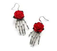 Orecchini pendenti vintage gotici a forma di mano e rosa, gioielli punk per Halloween, orecchini pendenti da donna, ideali per feste di Halloween e stili gotici (rosso), 1, Lega di acciaio, Abalone