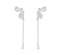 Orecchini pendici a forma di fiocco e goccia in cristallo scintillante da donna, gioielli pendente a catena lunga, design leggero 4,5g, 1,1x6,3 cm, ideale per look gala e glamour da sera