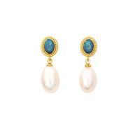 Orecchini pendici con perla d'acqua dolce placcati in oro da donna, orecchini pendente a goccia a forma di lunetta intrecciata vintage, gioielli eleganti e squisiti regalo per lei