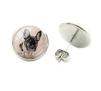 Orecchini per cani di marca Bulldog francese Immagine d'arte rotonda Vetro squisita lavorazione alla moda gioielli di marca Pet dog Dog Orecchini Bulldog francese Immagine d'arte rotonda Vetro