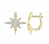 Orecchini per damigella d'onore, orecchini a cerchio per cartilagine, in argento con stella con zirconia cubica, gioielli moderni per laurea, 20.8x20.8MM, base placcata oro rosa, Zirconia cubica